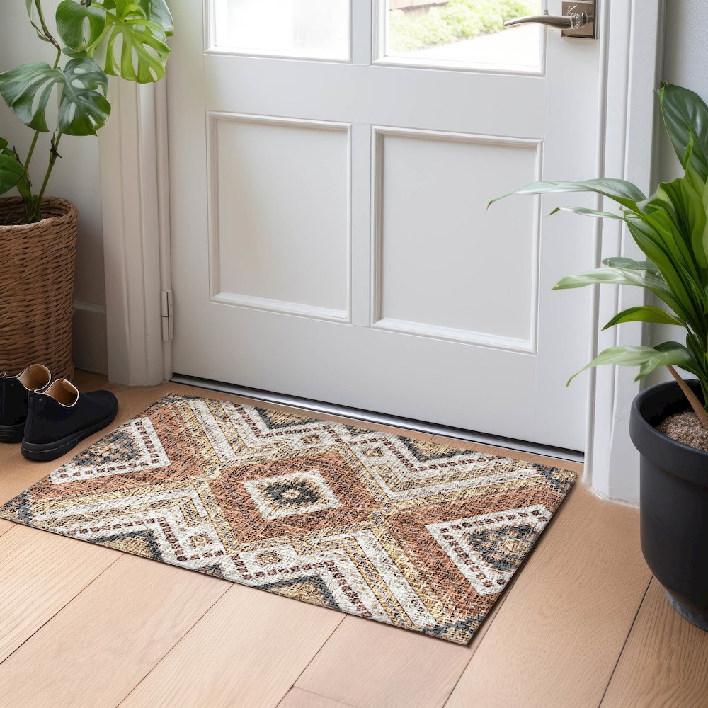 Luxury Washable Indoor/Outdoor Portico Copper 1'8" x 2'6" Rug. Picture 5
