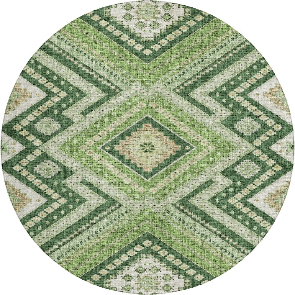 Luxury Washable Indoor/Outdoor Portico Green 8' x 8' Round Rug. Picture 1