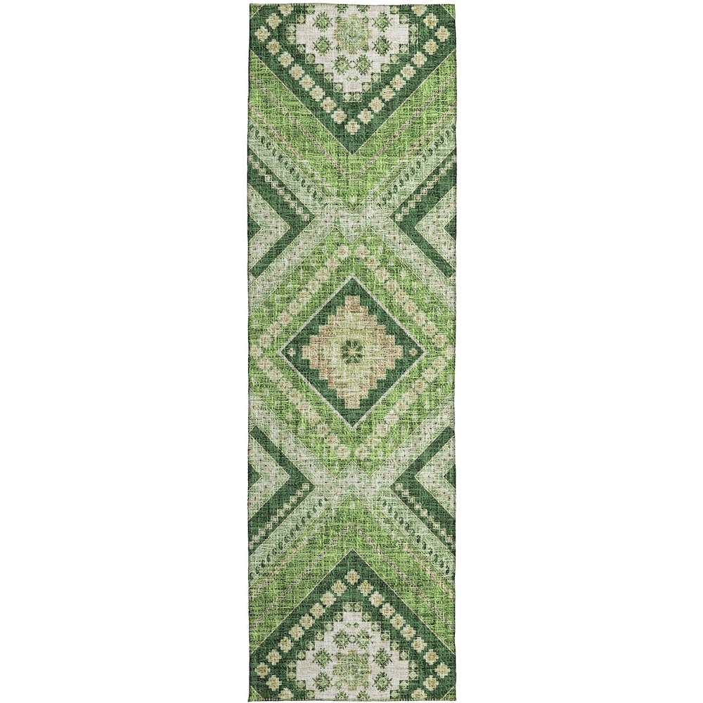 Luxury Washable Indoor/Outdoor Portico Green 2'3" x 7'6" Runner Rug. Picture 1