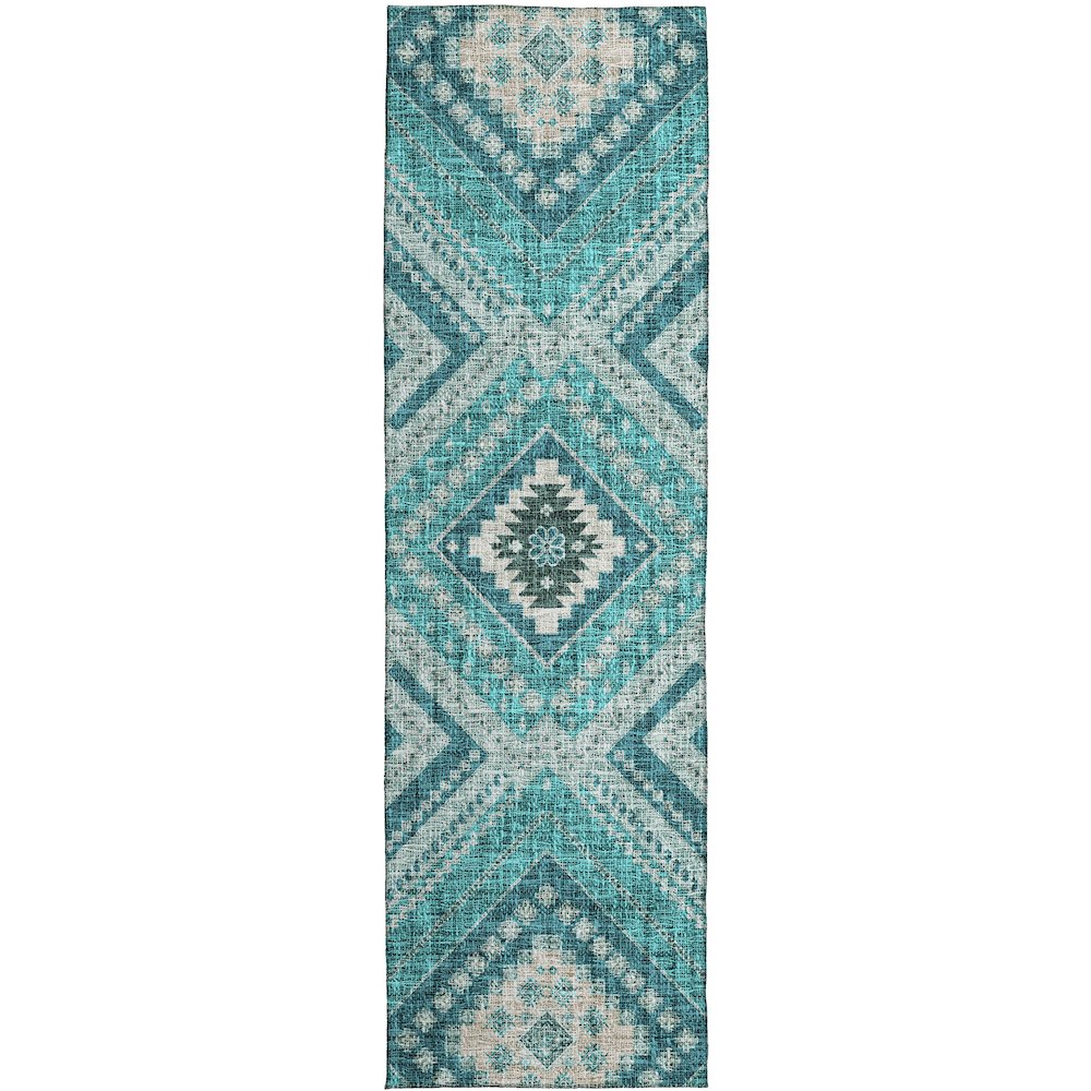 Luxury Washable Indoor/Outdoor Portico Teal 2'3" x 7'6" Runner Rug. Picture 1