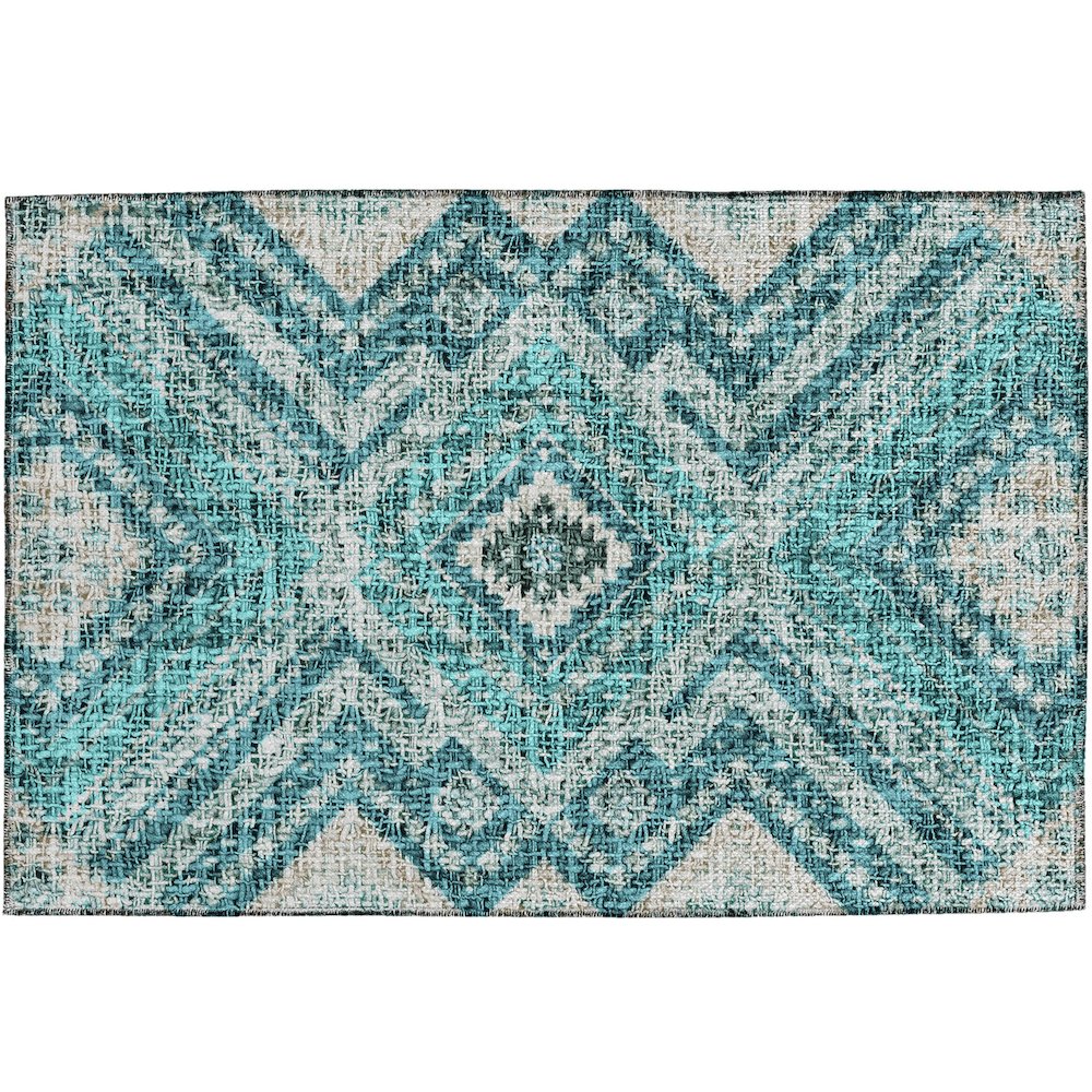 Luxury Washable Indoor/Outdoor Portico Teal 1'8" x 2'6" Rug. Picture 1