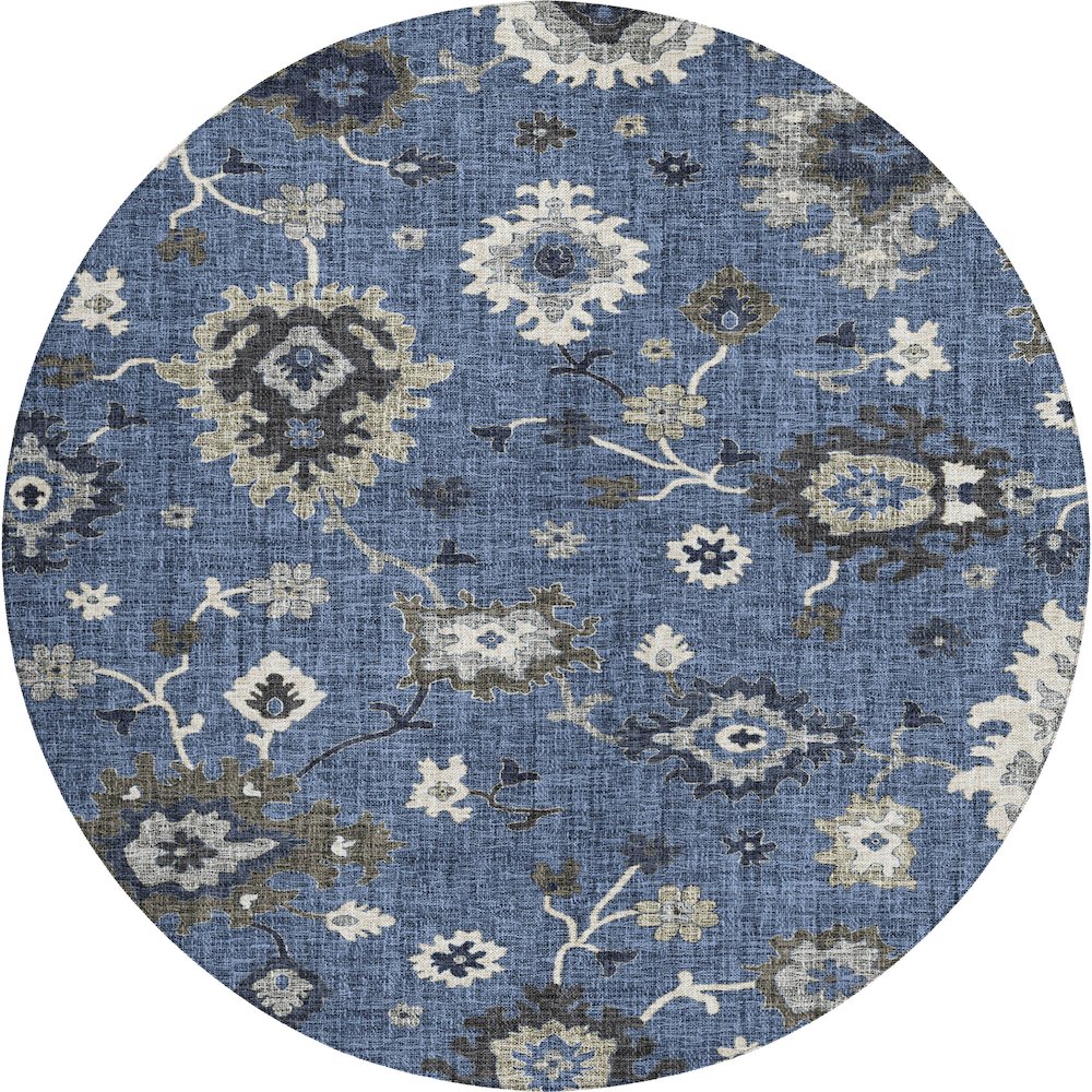 Luxury Washable Indoor/Outdoor Portico Blue 8' x 8' Round Rug. Picture 1