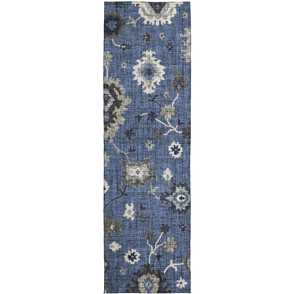 Luxury Washable Indoor/Outdoor Portico Blue 2'3" x 7'6" Runner Rug. Picture 1