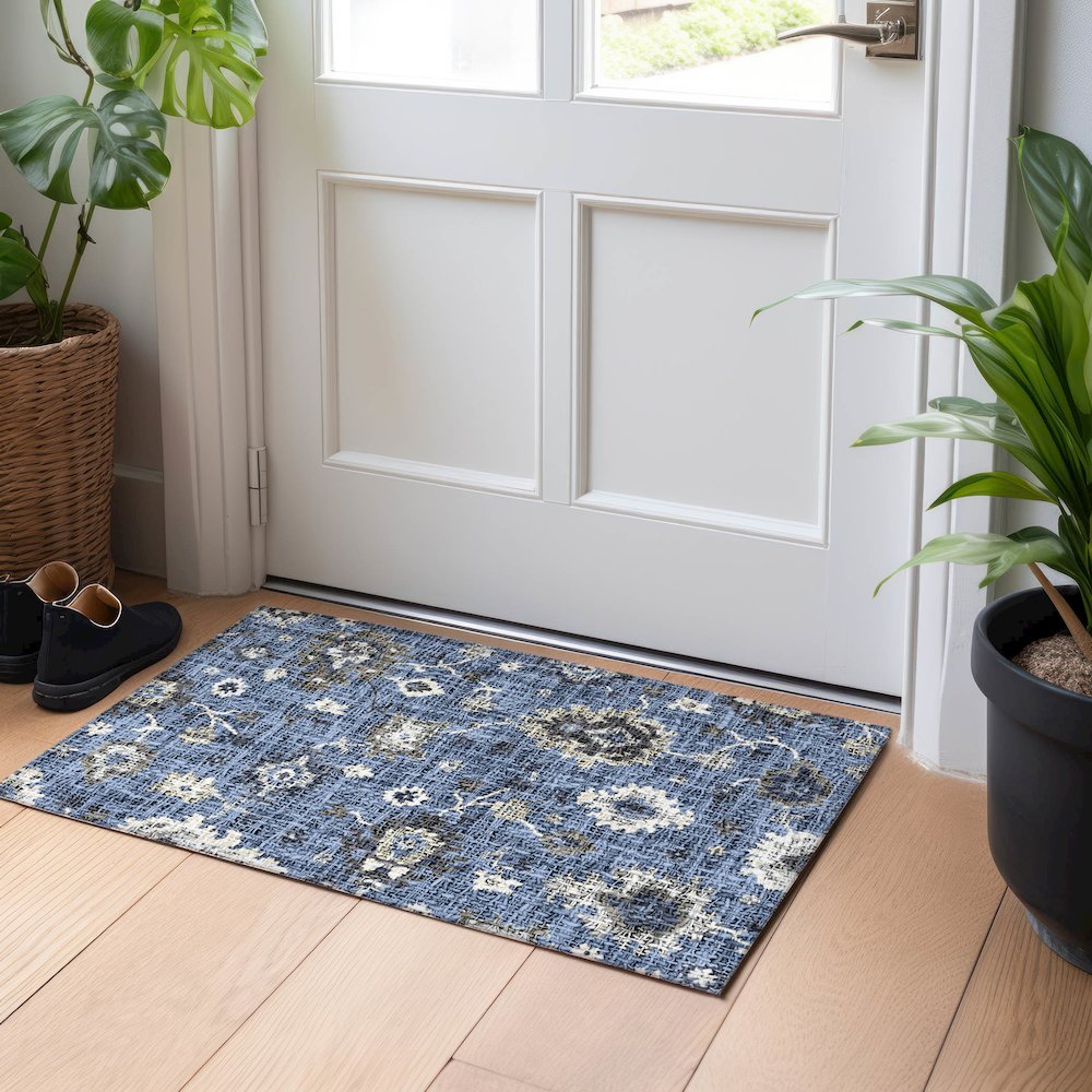 Luxury Washable Indoor/Outdoor Portico Blue 1'8" x 2'6" Rug. Picture 5