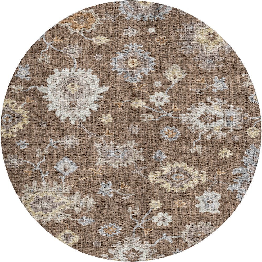 Luxury Washable Indoor/Outdoor Portico Chocolate 8' x 8' Round Rug. Picture 1
