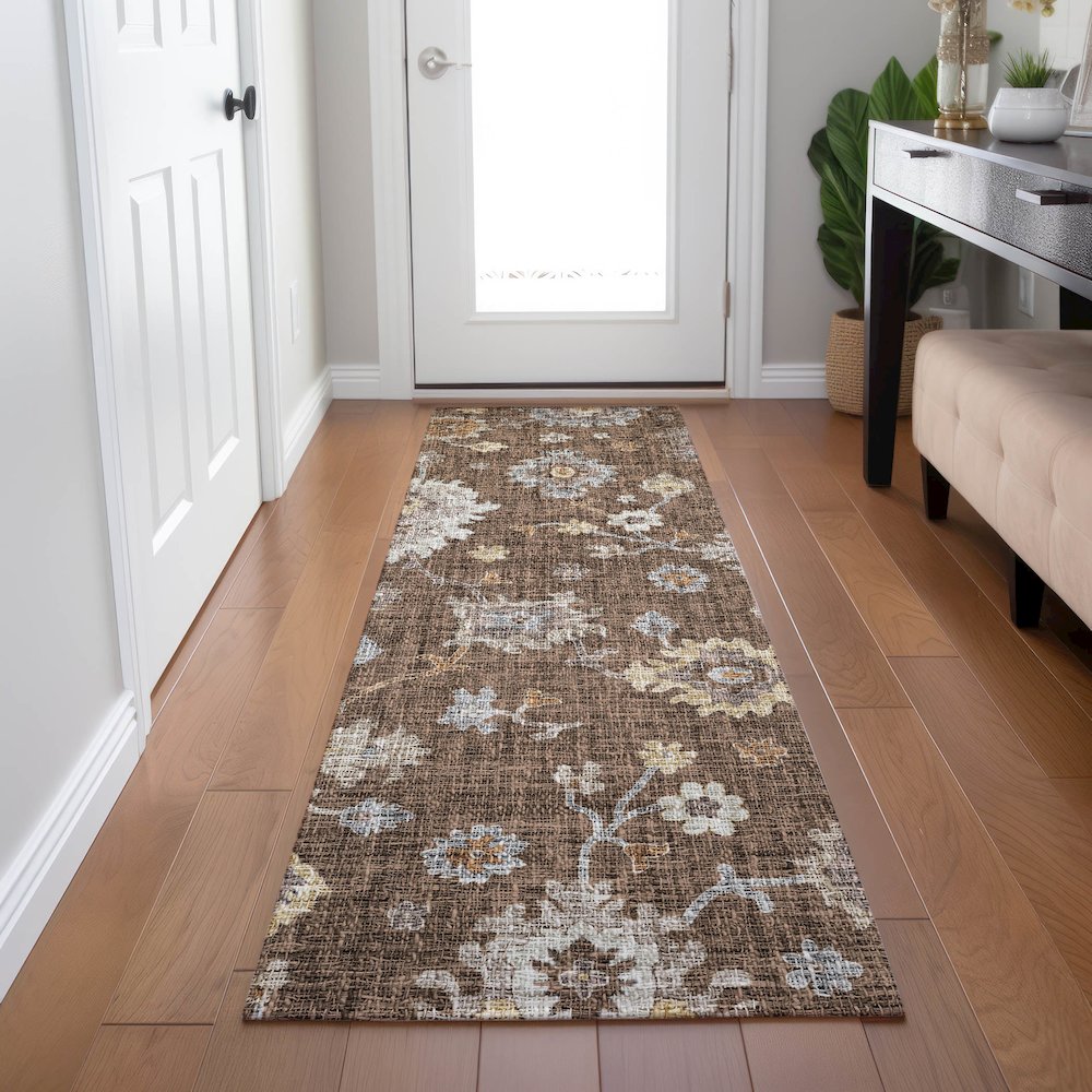 Luxury Washable Indoor/Outdoor Portico Chocolate 2'3" x 7'6" Runner Rug. Picture 5