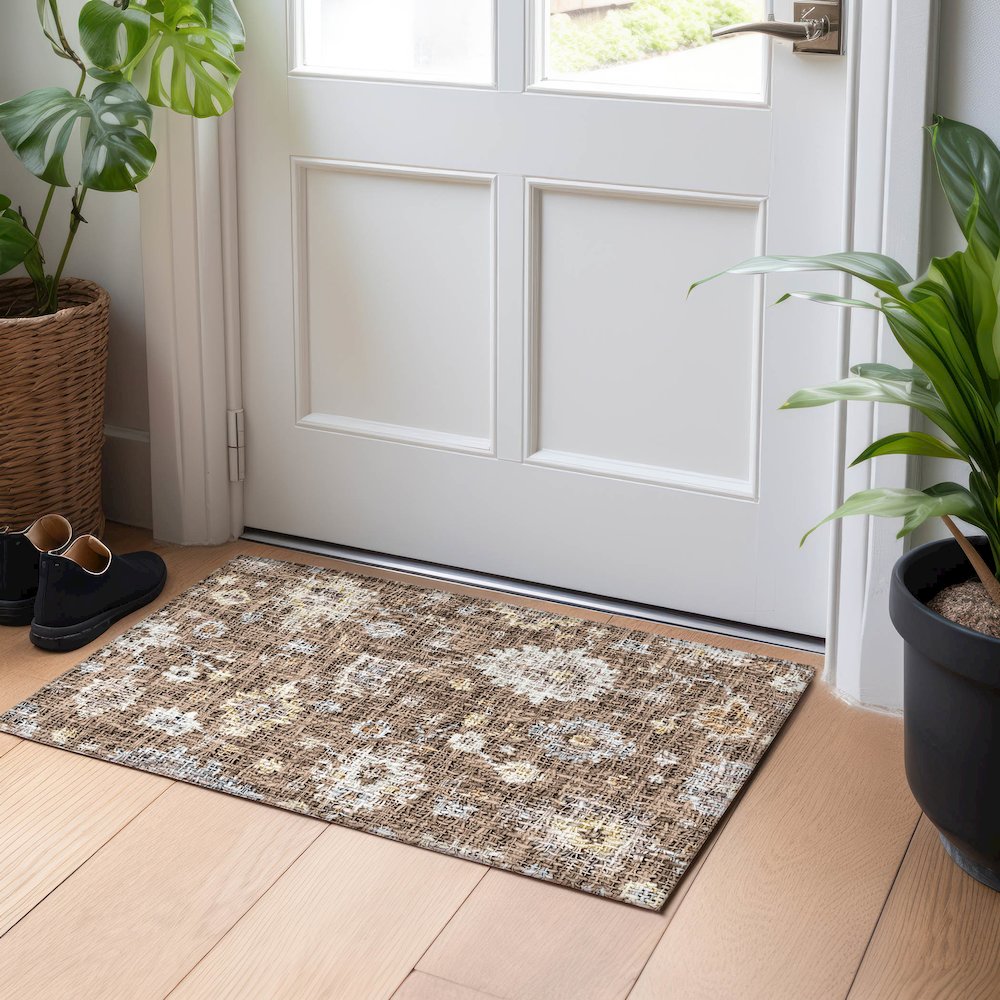 Luxury Washable Indoor/Outdoor Portico Chocolate 1'8" x 2'6" Rug. Picture 5