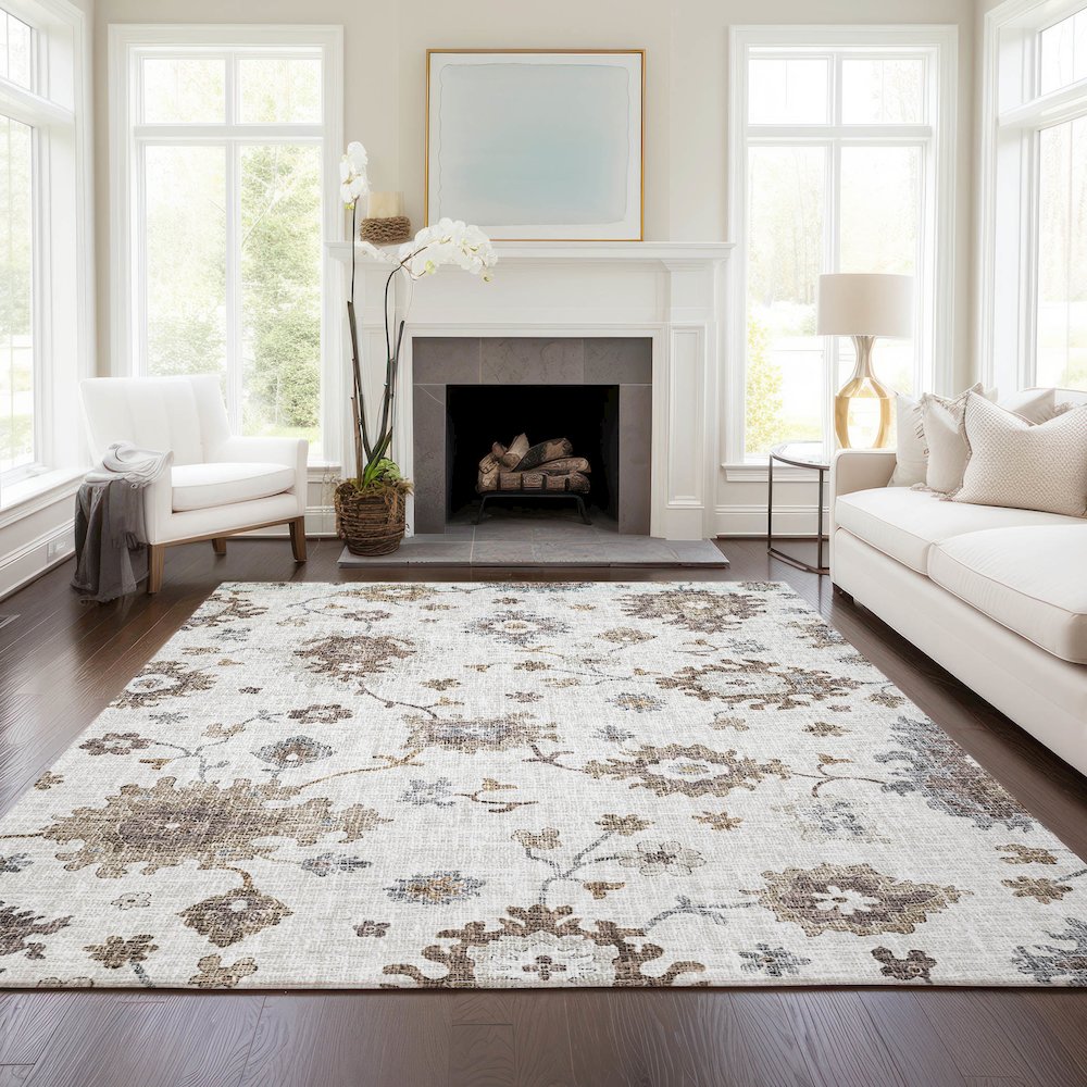 Luxury Washable Indoor/Outdoor Portico Ivory 2'6" x 3'10" Rug. Picture 5