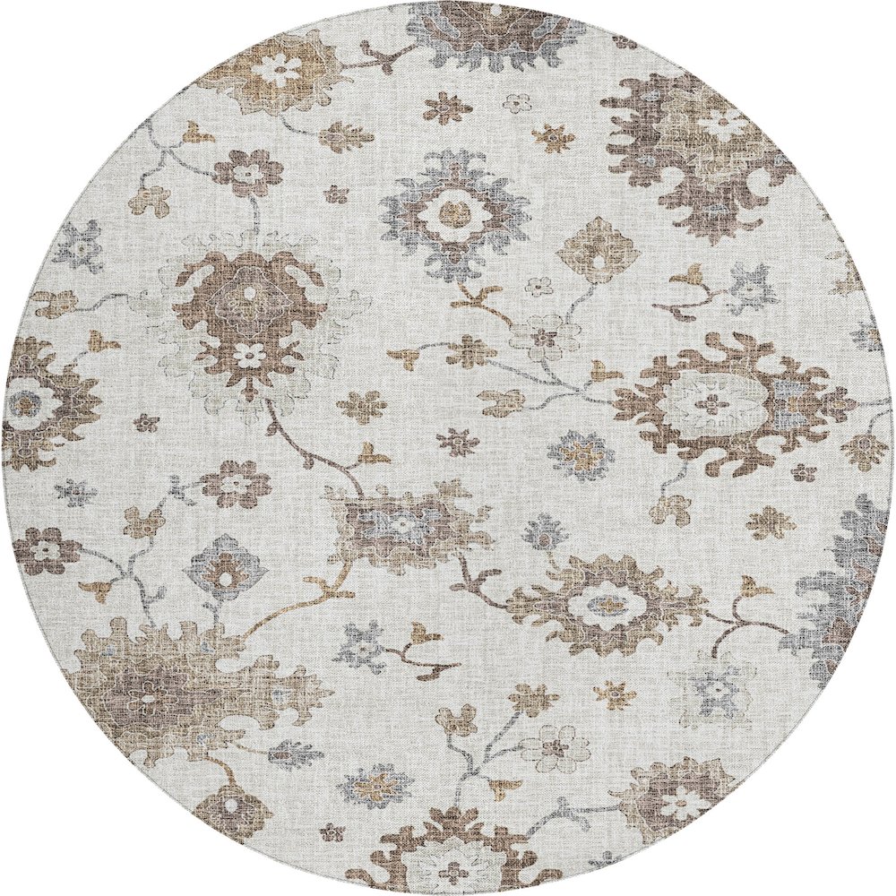 Luxury Washable Indoor/Outdoor Portico Ivory 8' x 8' Round Rug. Picture 1