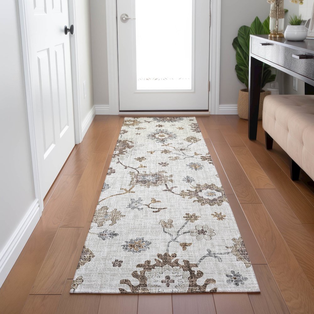 Luxury Washable Indoor/Outdoor Portico Ivory 2'3" x 7'6" Runner Rug. Picture 5