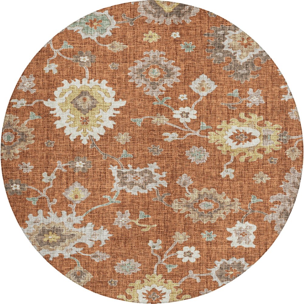 Luxury Washable Indoor/Outdoor Portico Paprika 8' x 8' Round Rug. Picture 1
