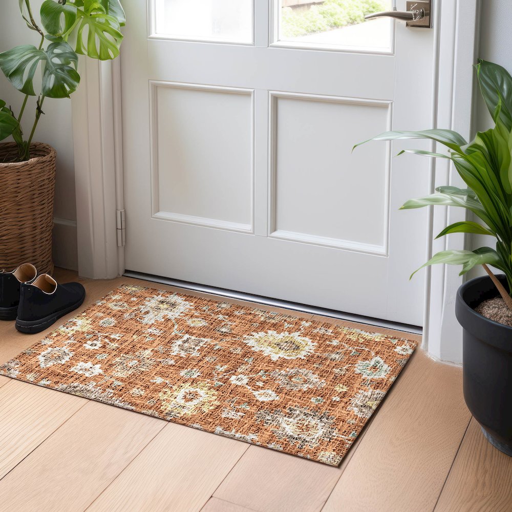Luxury Washable Indoor/Outdoor Portico Paprika 1'8" x 2'6" Rug. Picture 5