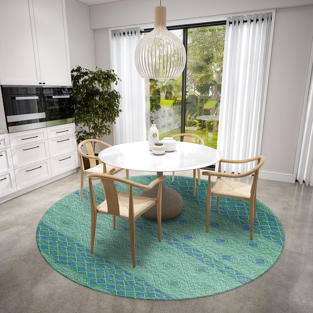 Yuma Green Transitional Southwest 8' x 8' Area Rug Green AYU31. Picture 1