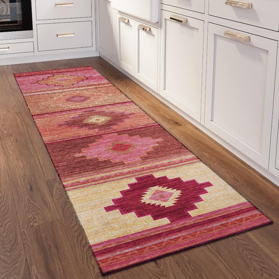 Indoor/Outdoor Sonora ASO31 Pink Washable 2'3" x 7'6" Runner Rug. Picture 2