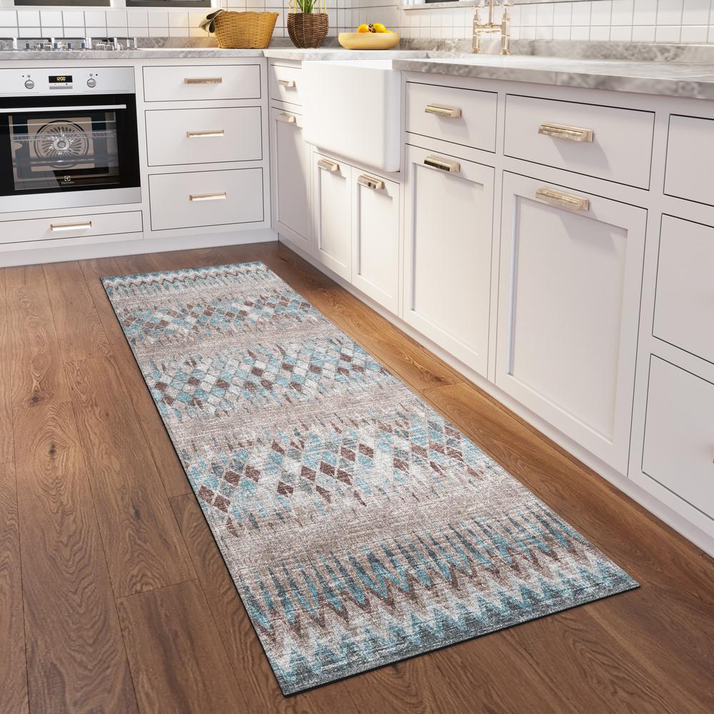 Rylee Blue Transitional Chevron 2'3" x 7'6" Runner Rug Blue ARY35. Picture 1