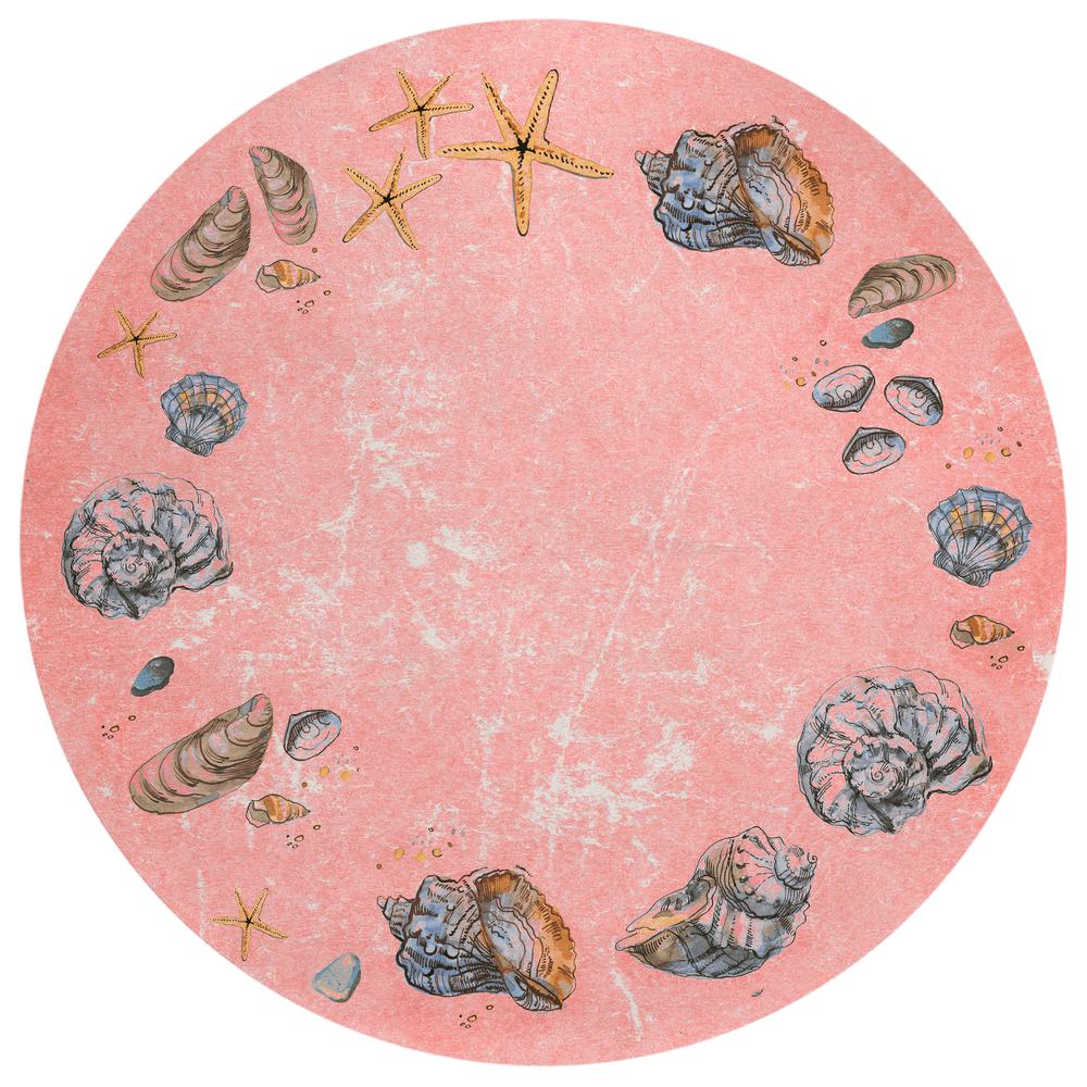 Indoor/Outdoor Surfside ASR39 Peach Washable 8' x 8' Round Rug. Picture 1