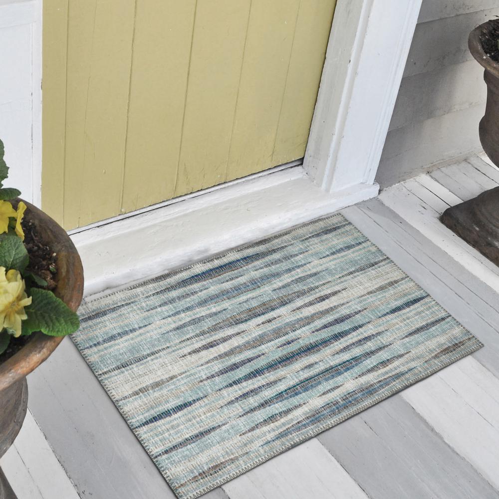 Waverly Ocean Contemporary Striped 1'8" x 2'6" Accent Rug Ocean AWA31. Picture 1