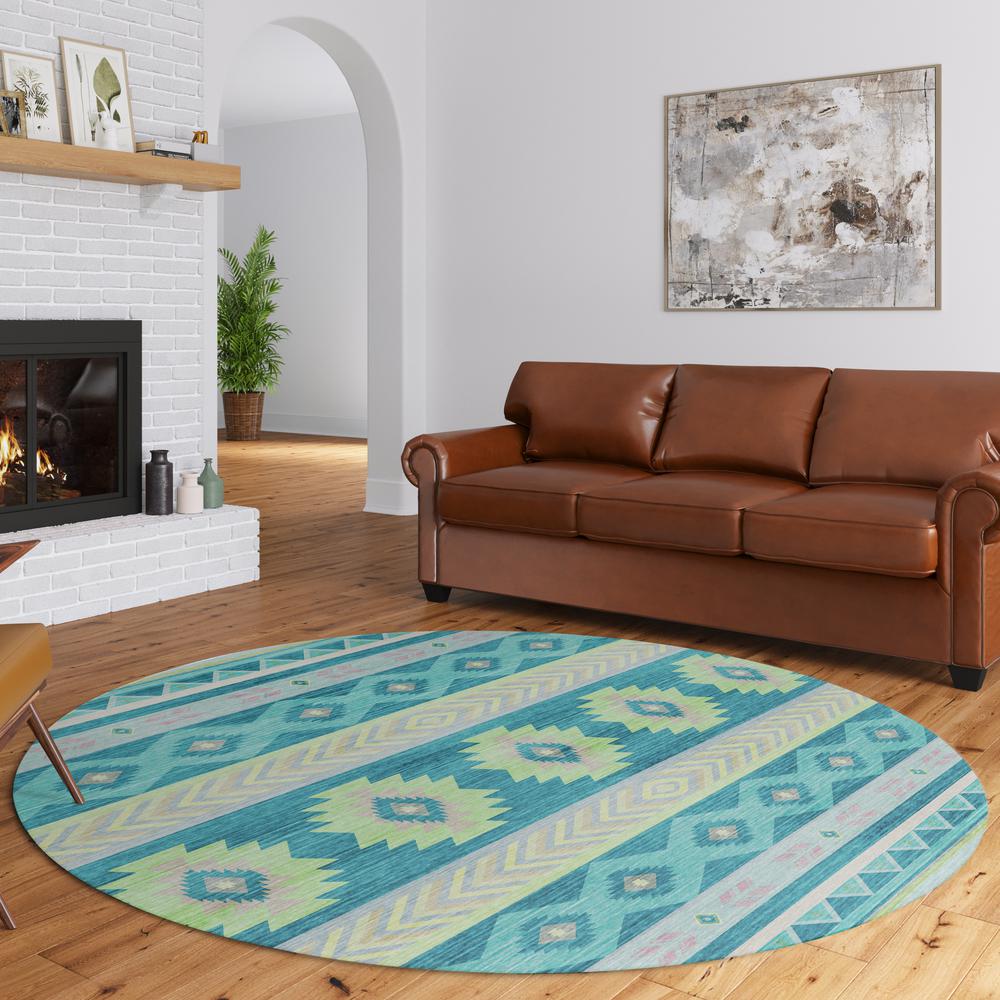 Indoor/Outdoor Sonora ASO33 Peacock Washable 8' x 8' Round Rug. Picture 8
