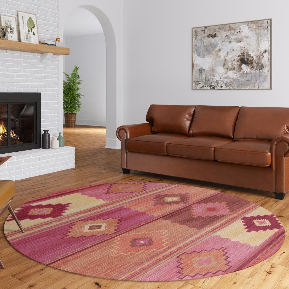 Indoor/Outdoor Sonora ASO31 Pink Washable 8' x 8' Round Rug. Picture 8