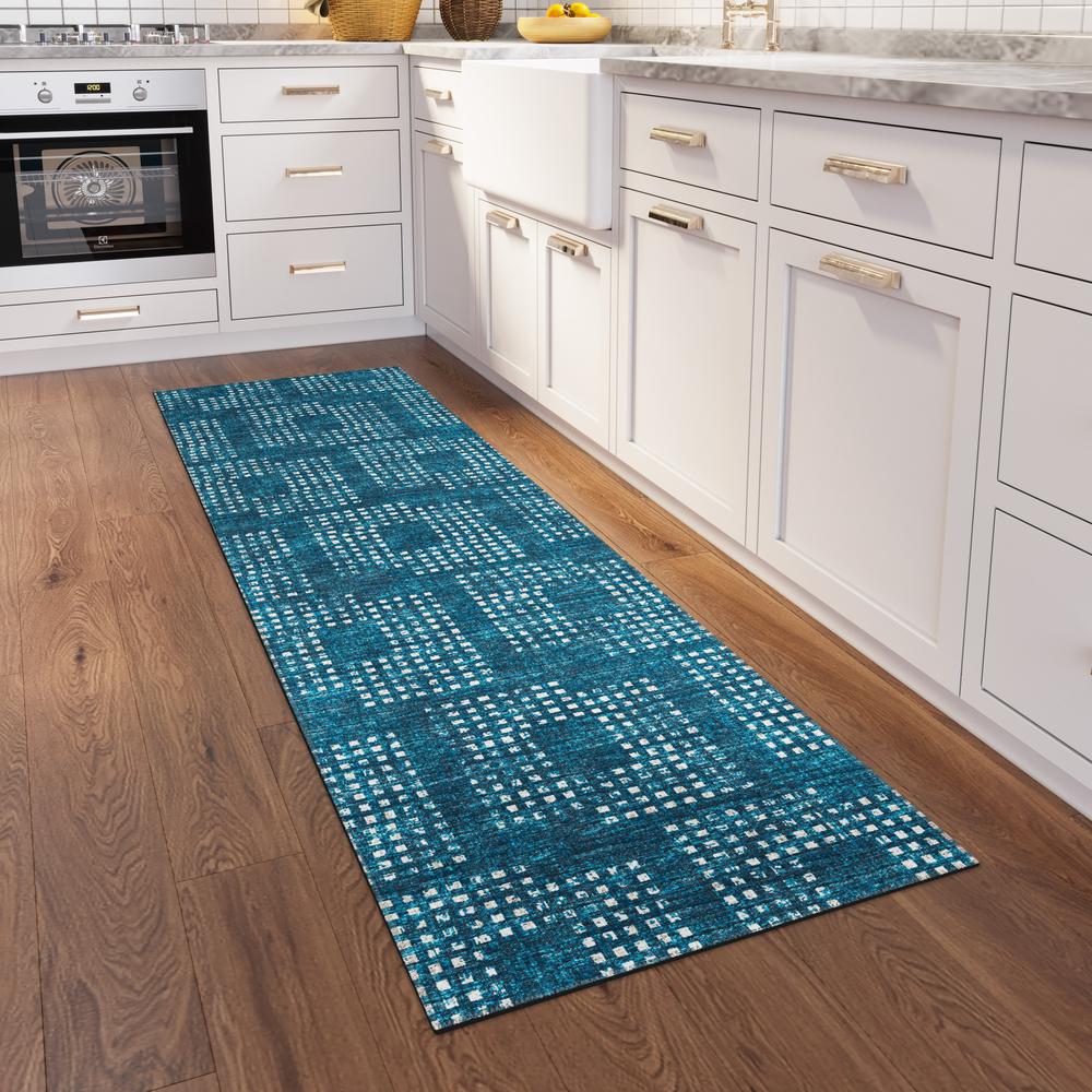 Eleanor Blue Contemporary Geometric 2'3" x 7'6" Runner Rug Blue AER31. Picture 1