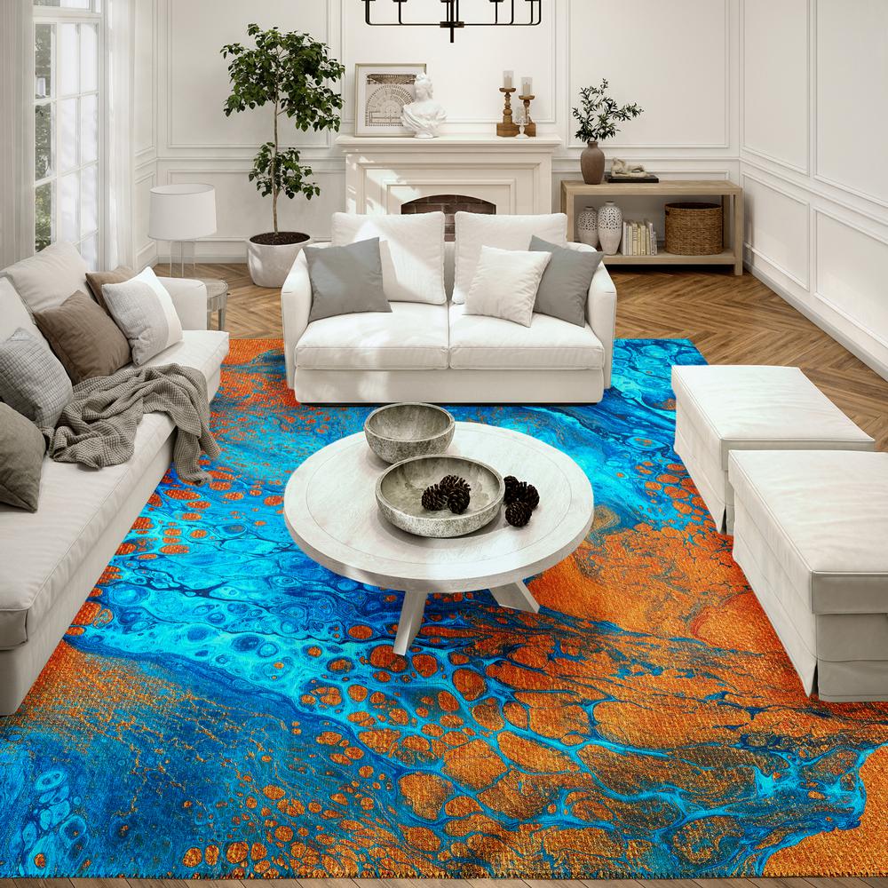 Karina Cobalt Modern Abstract 10' x 14' Area Rug Cobalt AKC38. Picture 1