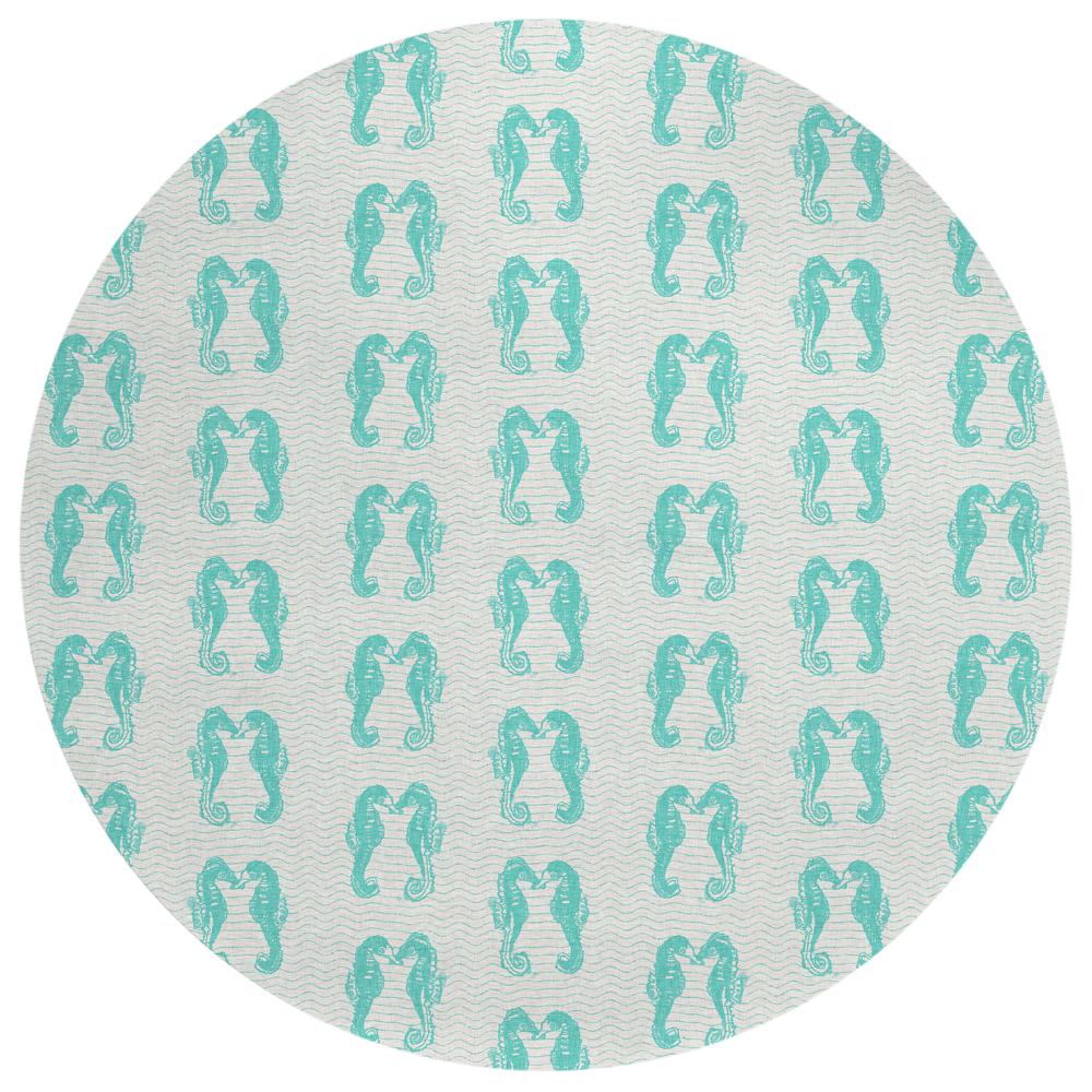 Indoor/Outdoor Surfside ASR45 Aqua Washable 8' x 8' Round Rug. Picture 1