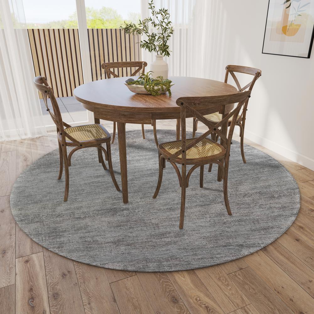 Marston Silver Transitional Striped 8' x 8' Round Rug Silver AMA31. Picture 1
