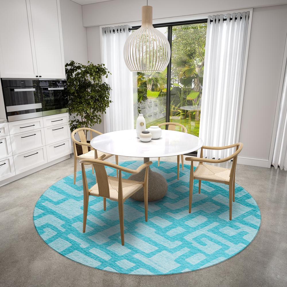 Yuma Turquoise Contemporary Geometric 8' x 8' Area Rug Turquoise AYU34. Picture 1
