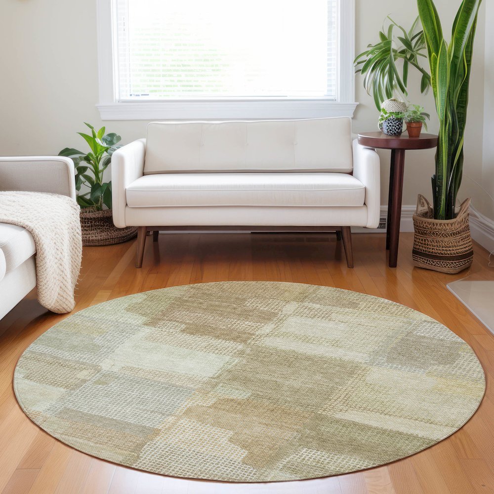 Luxury Washable Indoor/Outdoor Ravenna Beige 8' x 8' Round Rug. Picture 5