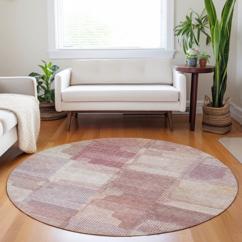 Luxury Washable Indoor/Outdoor Ravenna Blush 8' x 8' Round Rug. Picture 5
