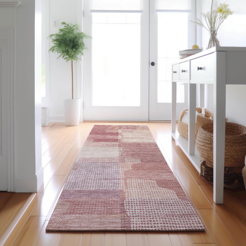 Luxury Washable Indoor/Outdoor Ravenna Blush 2'3" x 7'6" Runner Rug. Picture 5