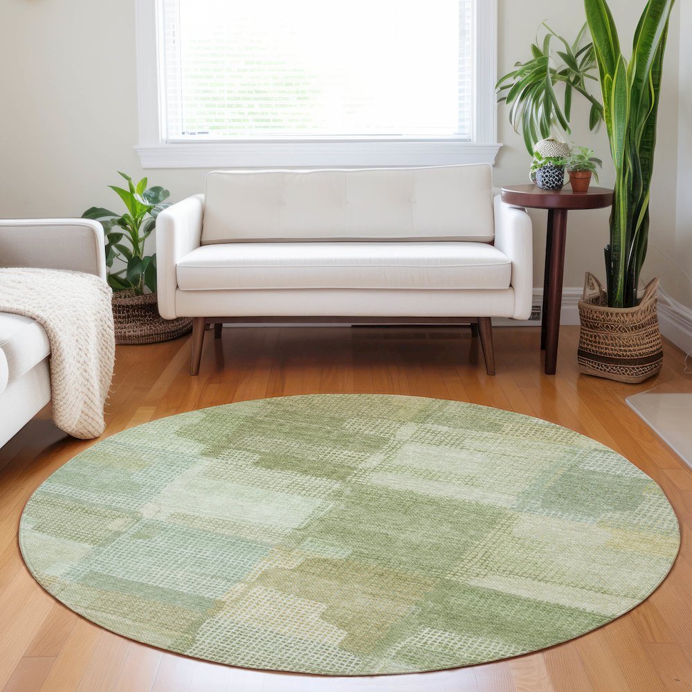 Luxury Washable Indoor/Outdoor Ravenna Green 8' x 8' Round Rug. Picture 5