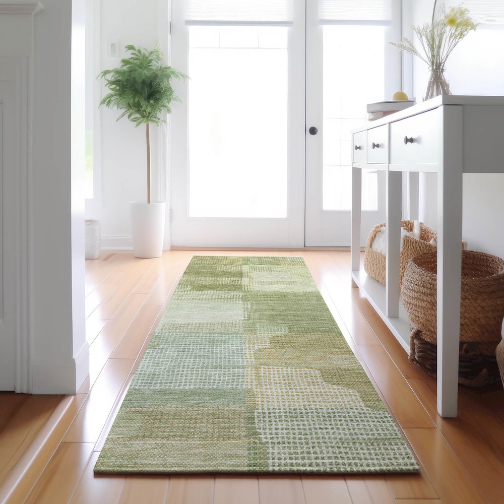 Luxury Washable Indoor/Outdoor Ravenna Green 2'3" x 7'6" Runner Rug. Picture 5