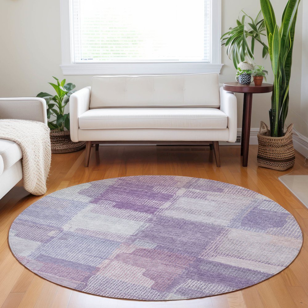 Luxury Washable Indoor/Outdoor Ravenna Lavender 8' x 8' Round Rug. Picture 5