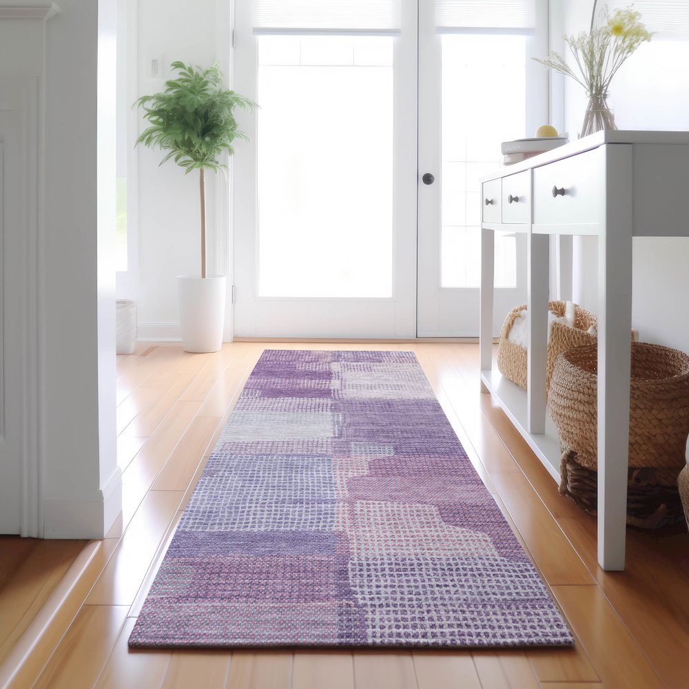 Luxury Washable Indoor/Outdoor Ravenna Lavender 2'3" x 7'6" Runner Rug. Picture 5