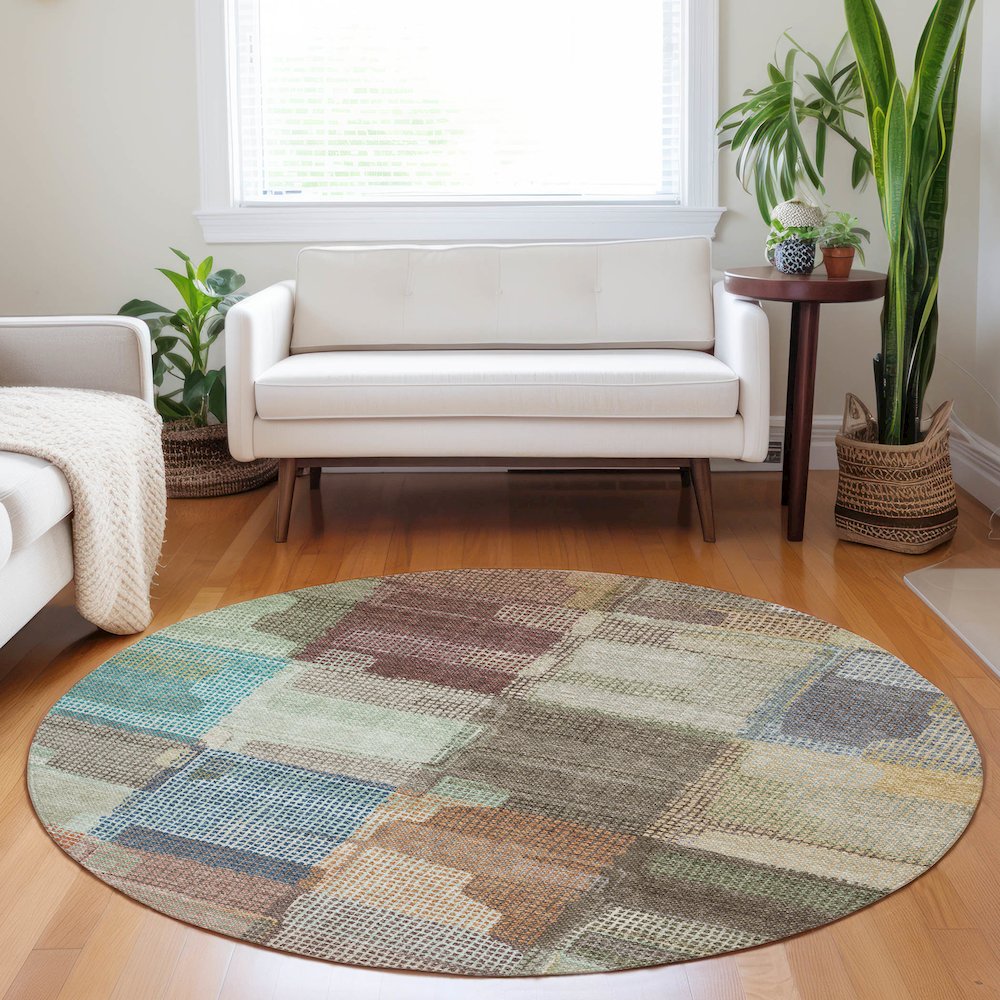 Luxury Washable Indoor/Outdoor Ravenna Putty 8' x 8' Round Rug. Picture 5