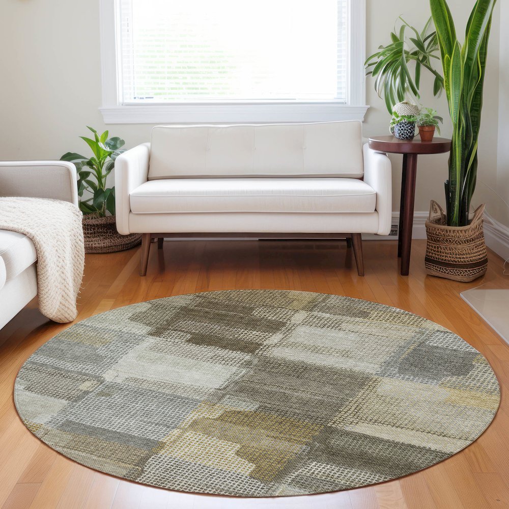 Luxury Washable Indoor/Outdoor Ravenna Taupe 8' x 8' Round Rug. Picture 5