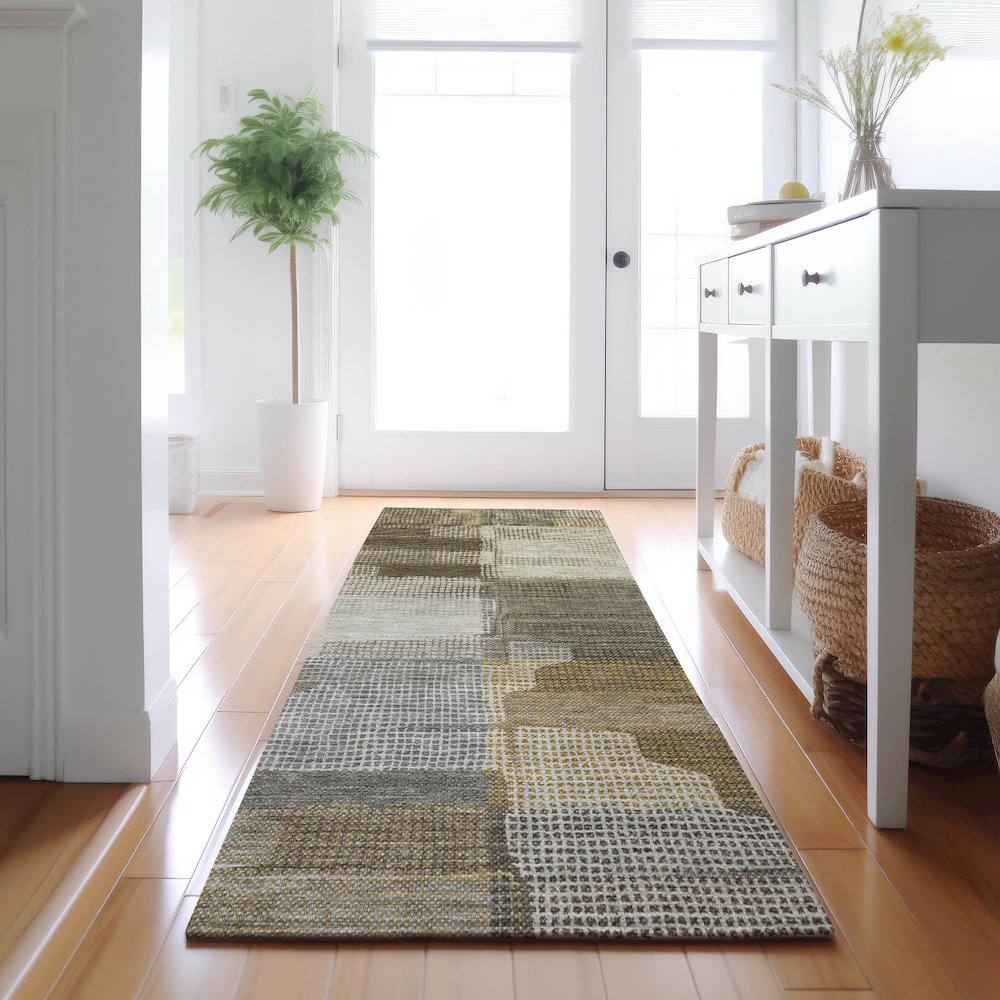 Luxury Washable Indoor/Outdoor Ravenna Taupe 2'3" x 7'6" Runner Rug. Picture 5