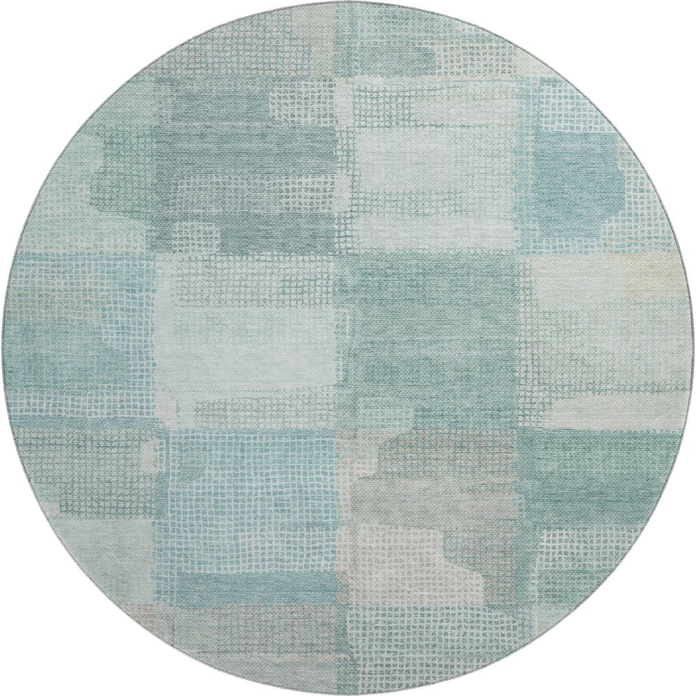 Luxury Washable Indoor/Outdoor Ravenna Teal 8' x 8' Round Rug. Picture 1