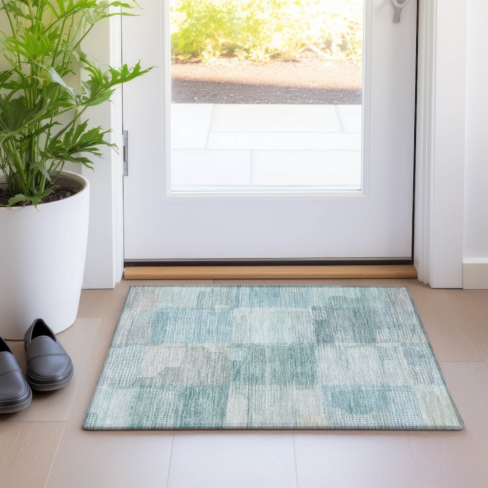 Luxury Washable Indoor/Outdoor Ravenna Teal 1'8" x 2'6" Rug. Picture 5
