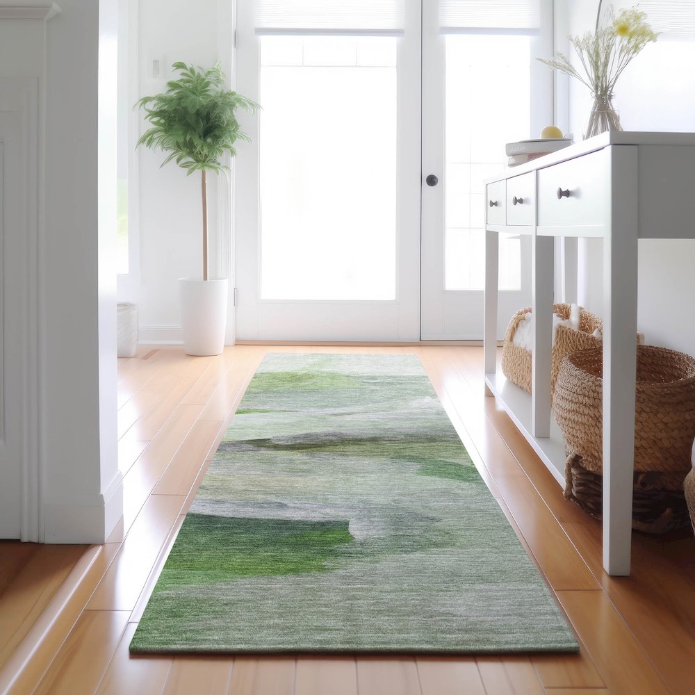 Luxury Washable Indoor/Outdoor Ravenna Aloe 2'3" x 7'6" Runner Rug. Picture 5