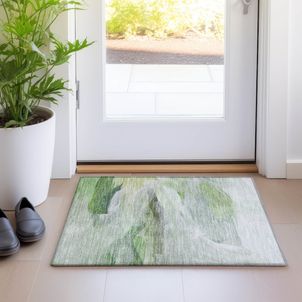Luxury Washable Indoor/Outdoor Ravenna Aloe 1'8" x 2'6" Rug. Picture 5