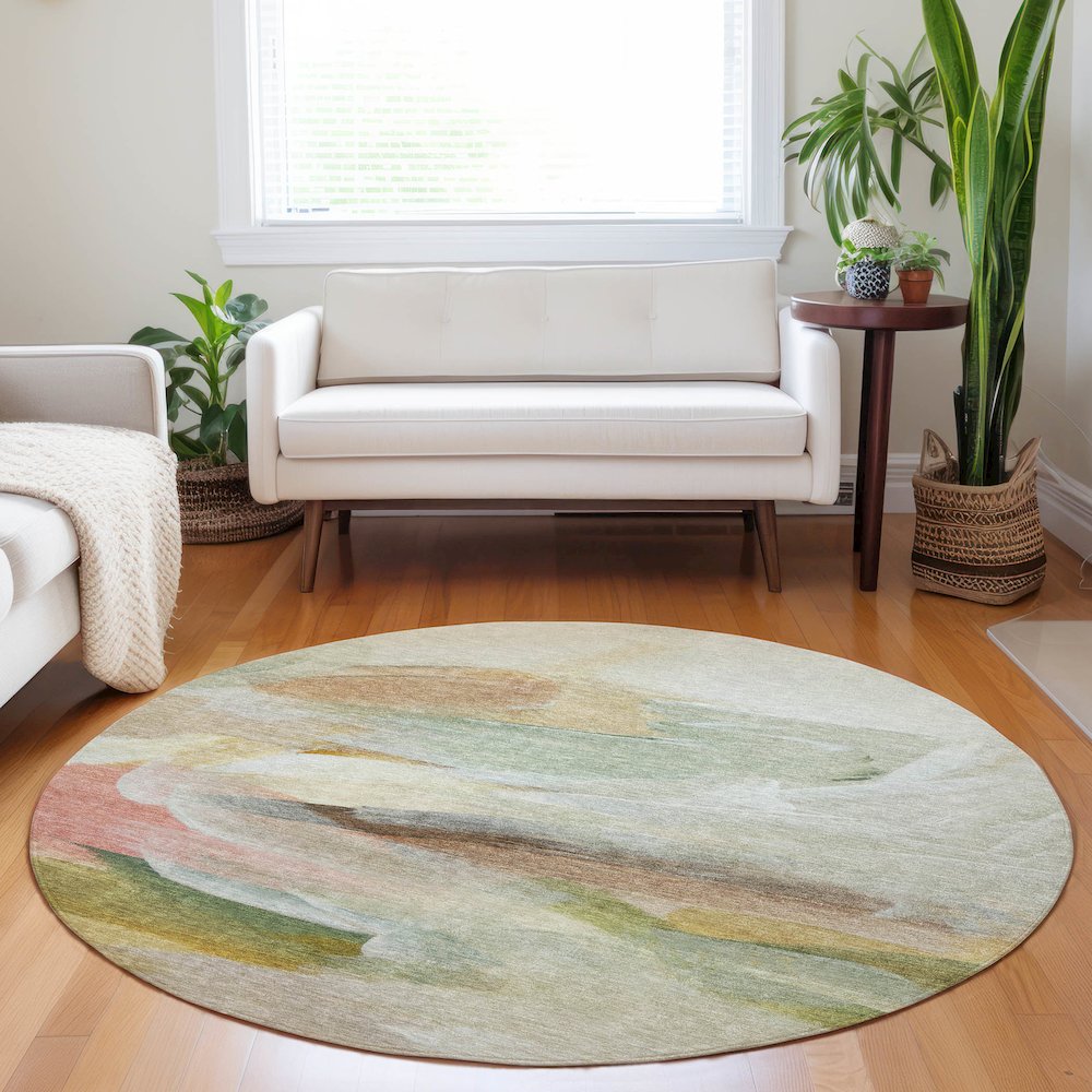 Luxury Washable Indoor/Outdoor Ravenna Linen 8' x 8' Round Rug. Picture 5