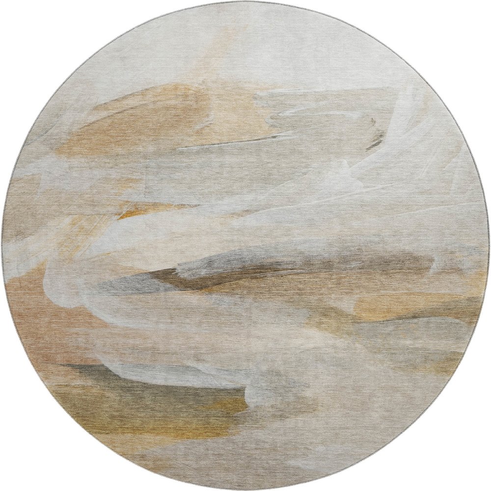Luxury Washable Indoor/Outdoor Ravenna Taupe 8' x 8' Round Rug. Picture 1