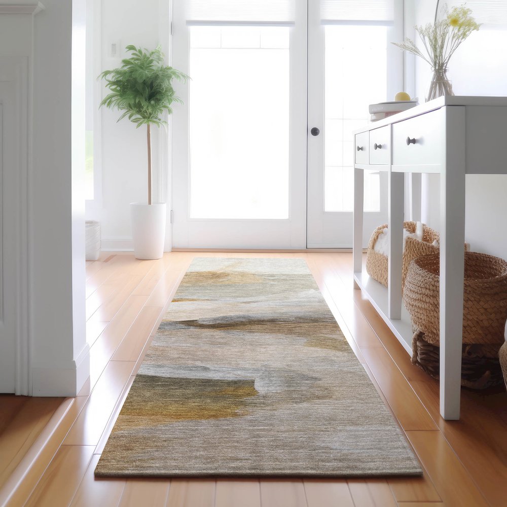 Luxury Washable Indoor/Outdoor Ravenna Taupe 2'3" x 7'6" Runner Rug. Picture 5