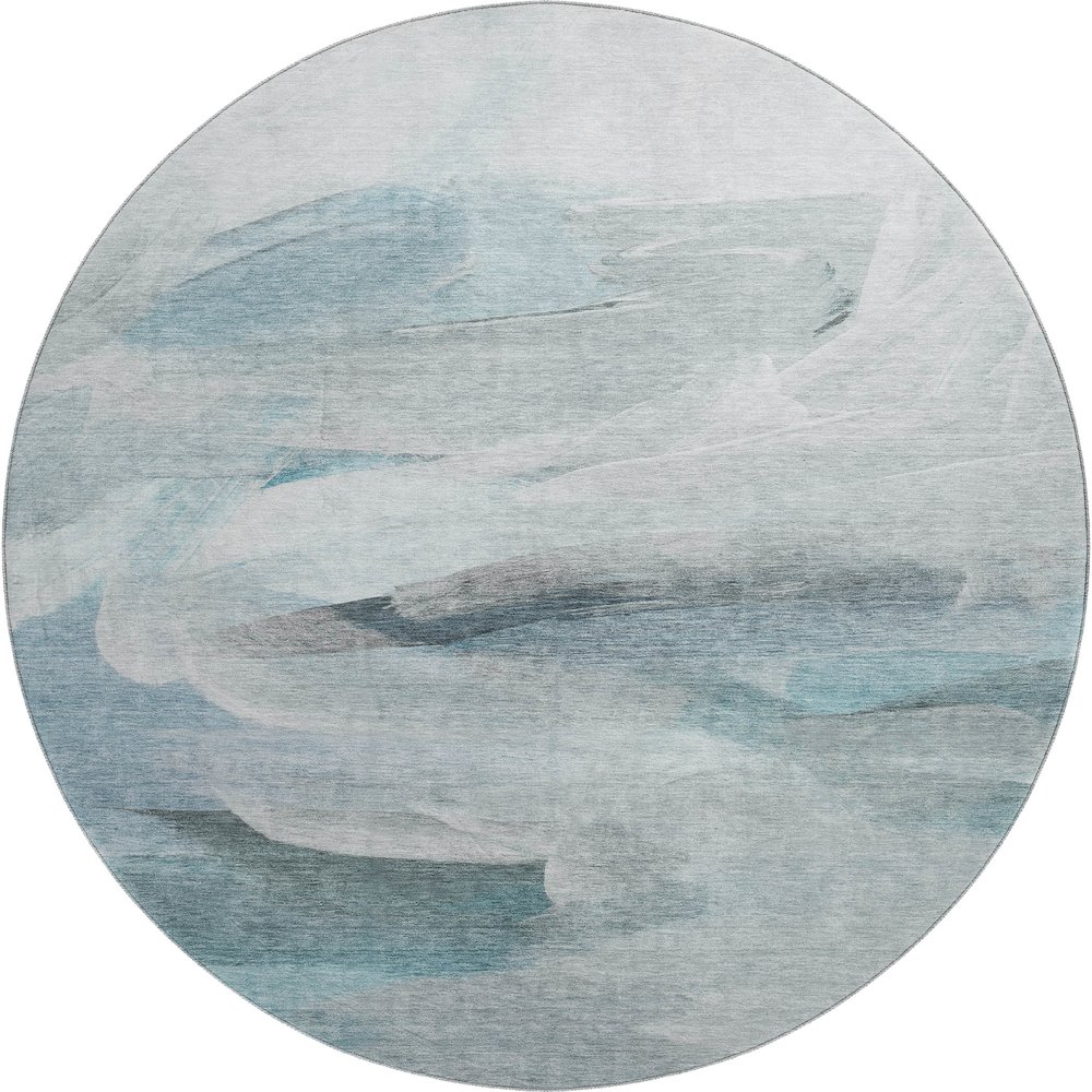Luxury Washable Indoor/Outdoor Ravenna Teal 8' x 8' Round Rug. Picture 1