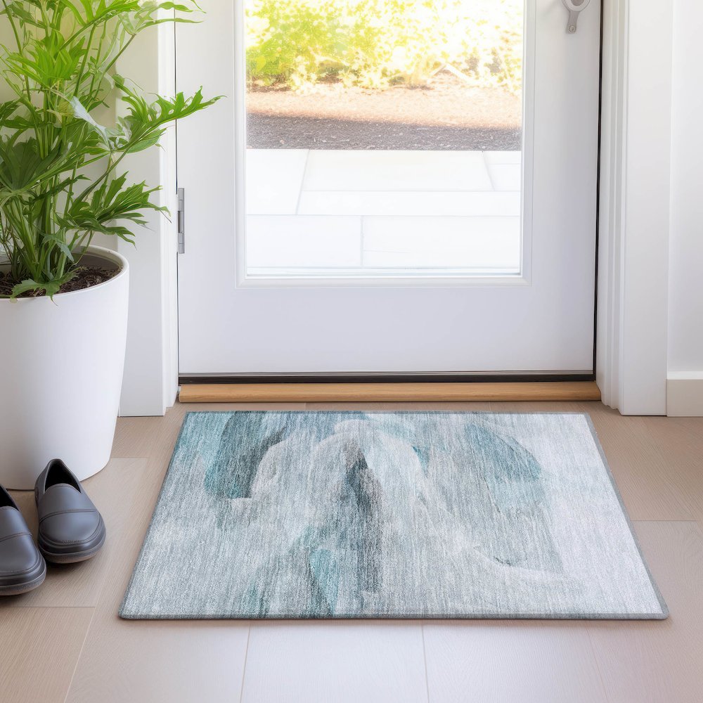 Luxury Washable Indoor/Outdoor Ravenna Teal 1'8" x 2'6" Rug. Picture 5