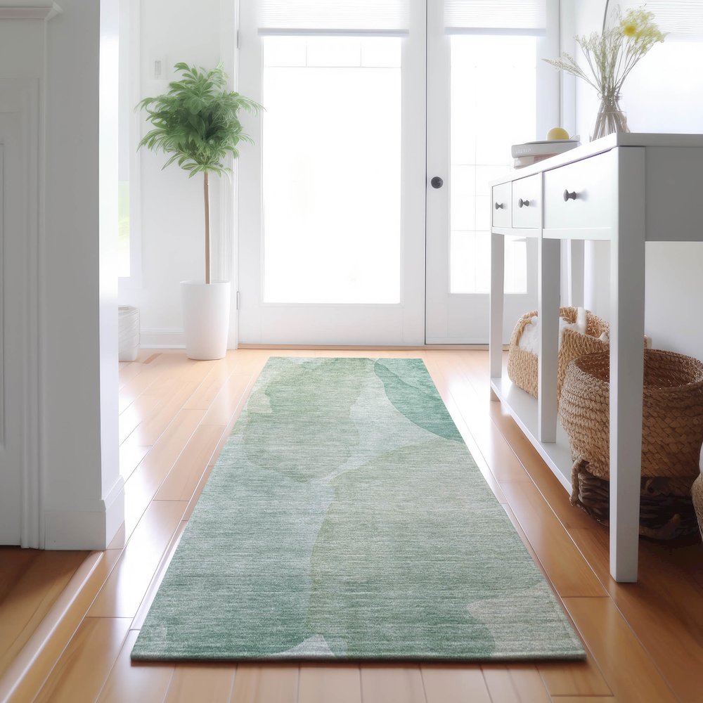 Luxury Washable Indoor/Outdoor Ravenna Aqua 2'3" x 7'6" Runner Rug. Picture 5