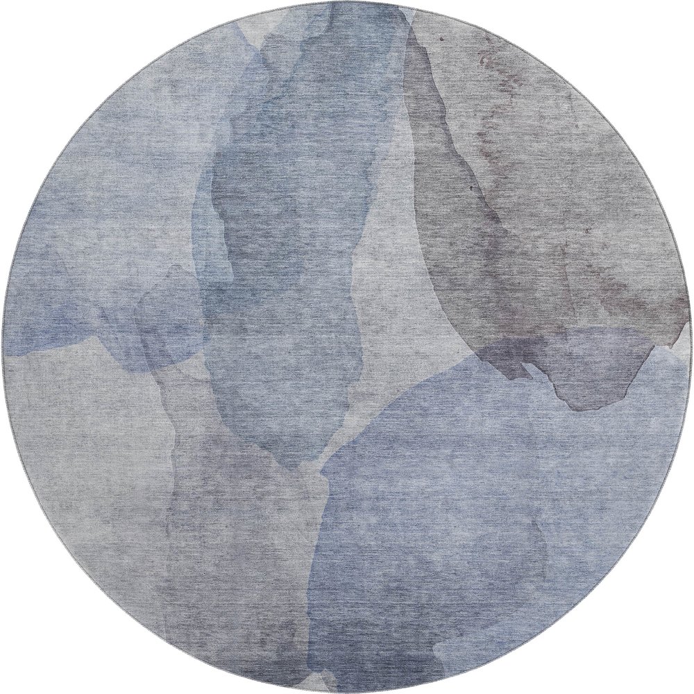Luxury Washable Indoor/Outdoor Ravenna Blue 8' x 8' Round Rug. Picture 1