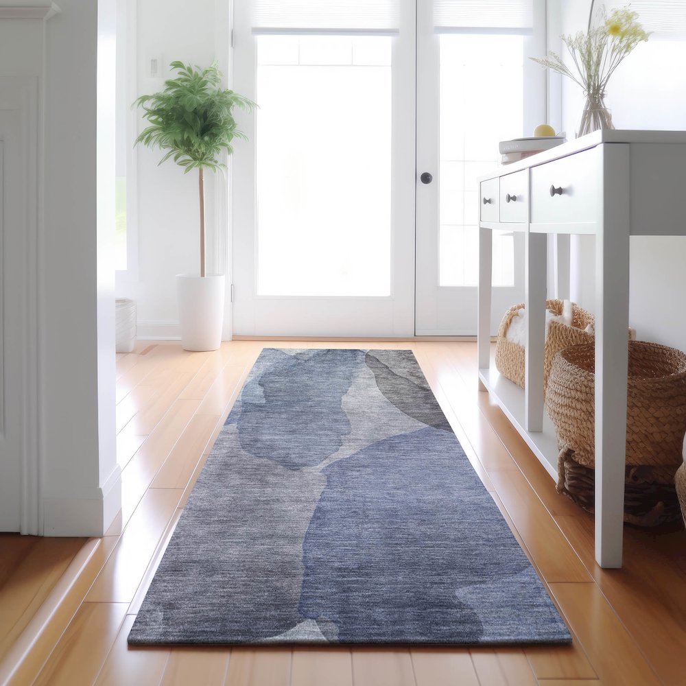 Luxury Washable Indoor/Outdoor Ravenna Blue 2'3" x 7'6" Runner Rug. Picture 5